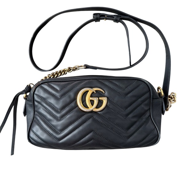 Gucci Handbags - Gucci Marmont Matelasse Camera Bag Black Leather Gold GG Logo Crossbody
